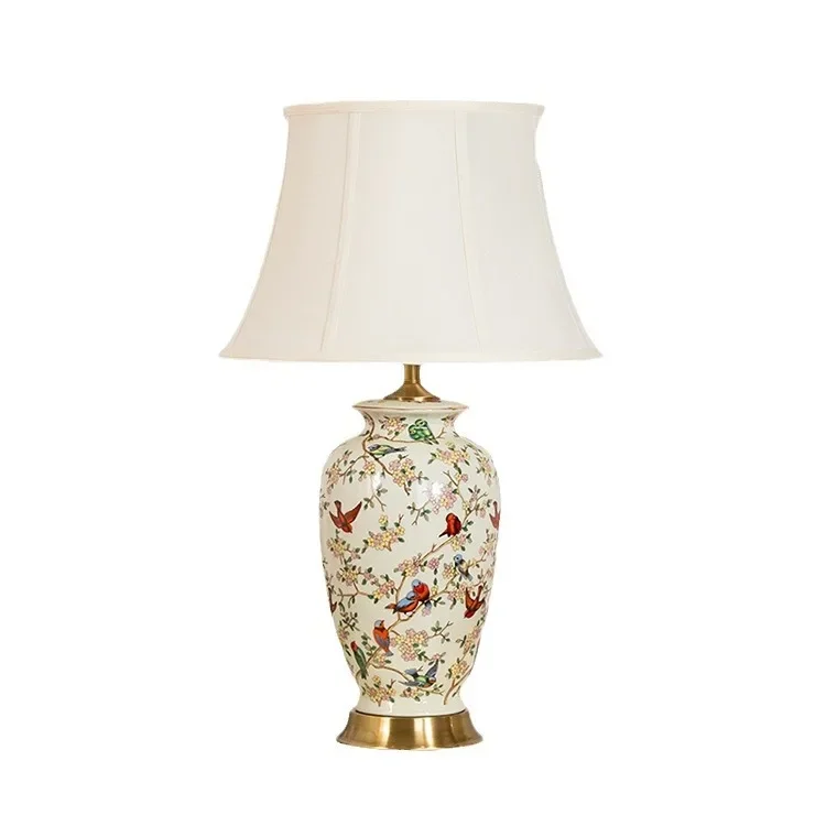 

American ceramic table lamp creative all-copper living room table lamp study bedroom bedside decoration