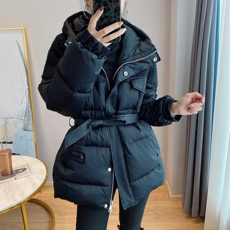 2025年新冬デザイン 厚手綿服 レディース冬用ミディアム丈ウエストフード付きジャケット