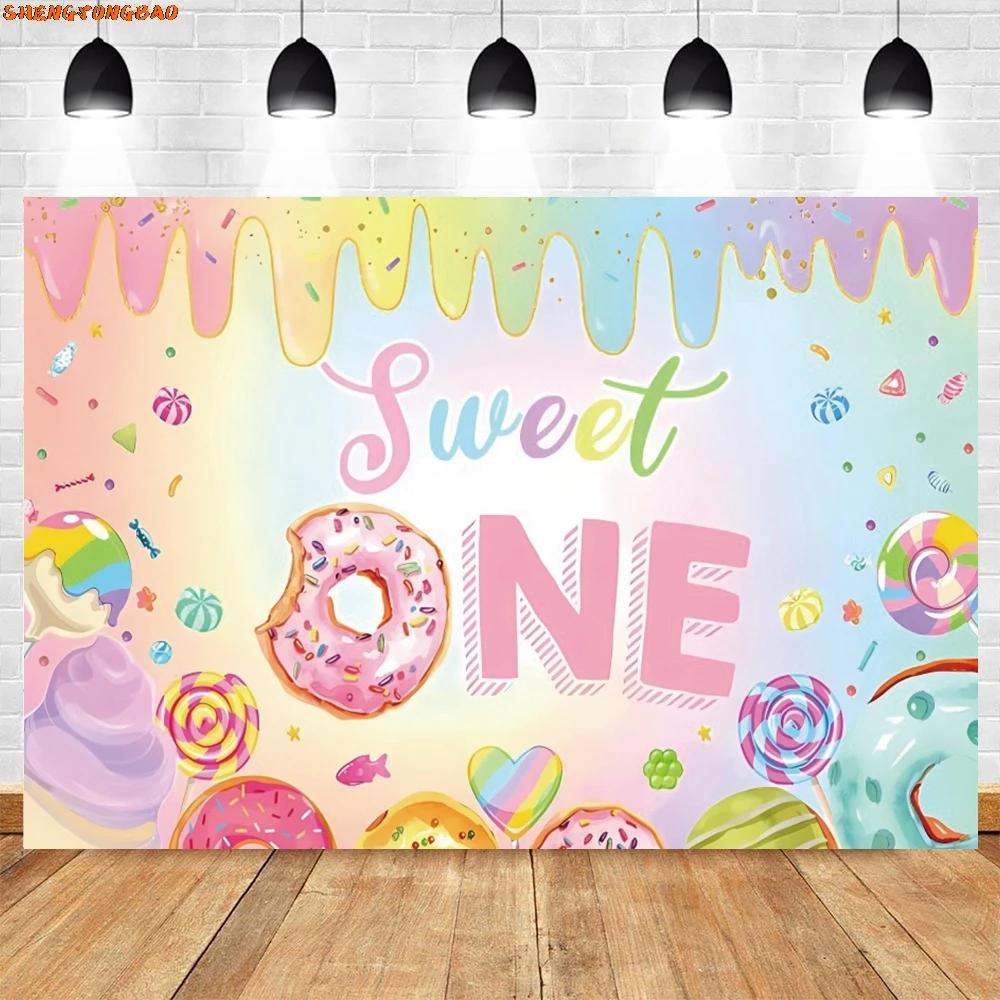 Donuts Birthday Party Backdrop Ice Cream Cupcake Candy Syrup Princess Girls Sweet One Photo Photography Background Decor Banner