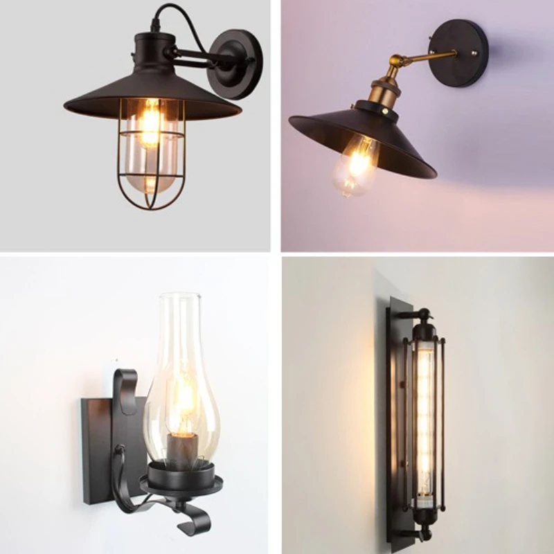 Retro Industrial Iron Wall Light Corridor Staircase Restaurant Loft Bedroom Lamp Home Interior Personality LED Lighting Fixtures
