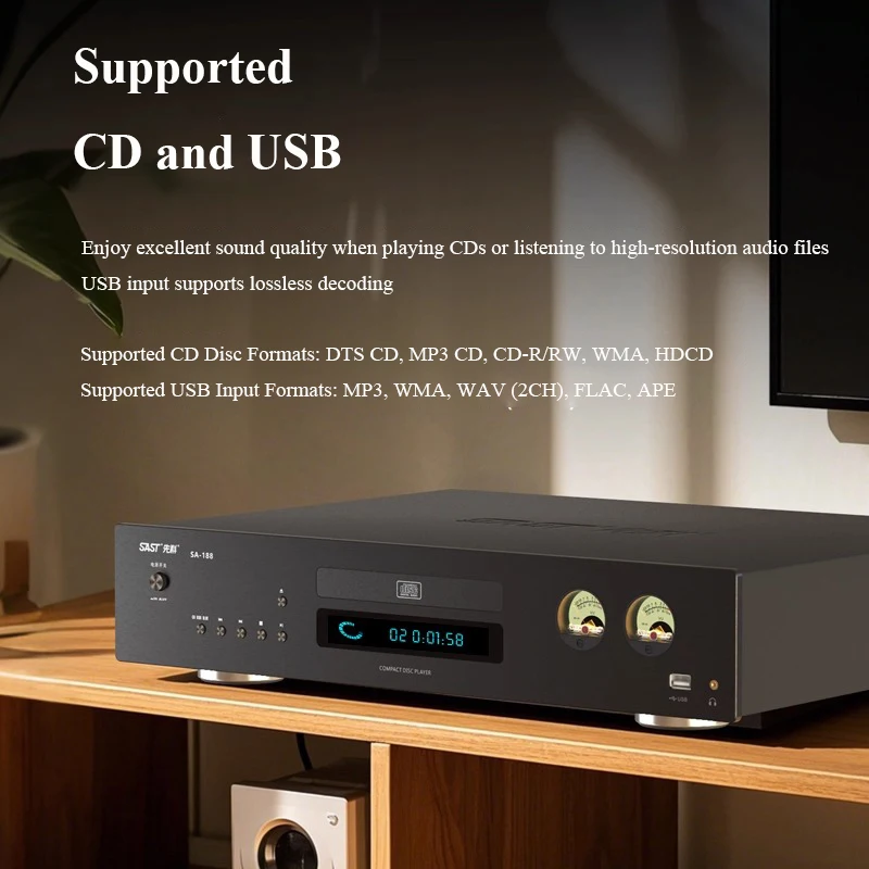 SA-188 HIFICD Player بلوتوث 5.2 SPHE8104 DAC رقاقة مزدوجة VU متر Audiophile CD نقل الموسيقى يدعم الإلكترونية للصدمات