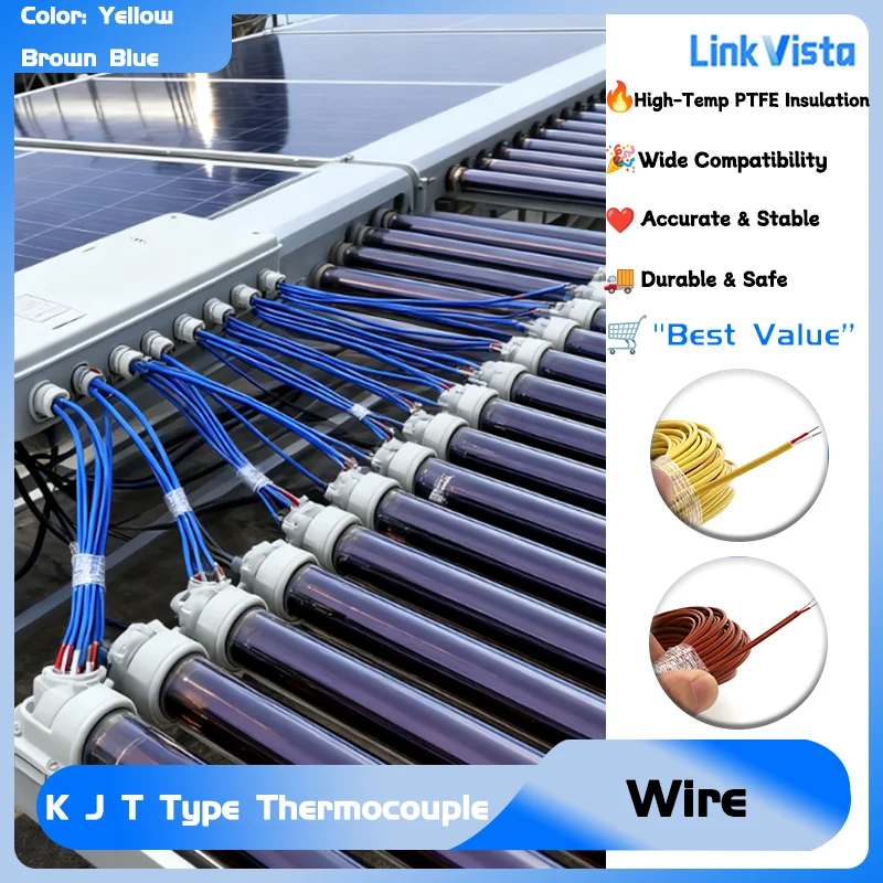 K J T Type Thermocouple Wire 5/10M 2-Core High Temp PTFE Insulated Compensation Cable for Accurate Temperature Measurement