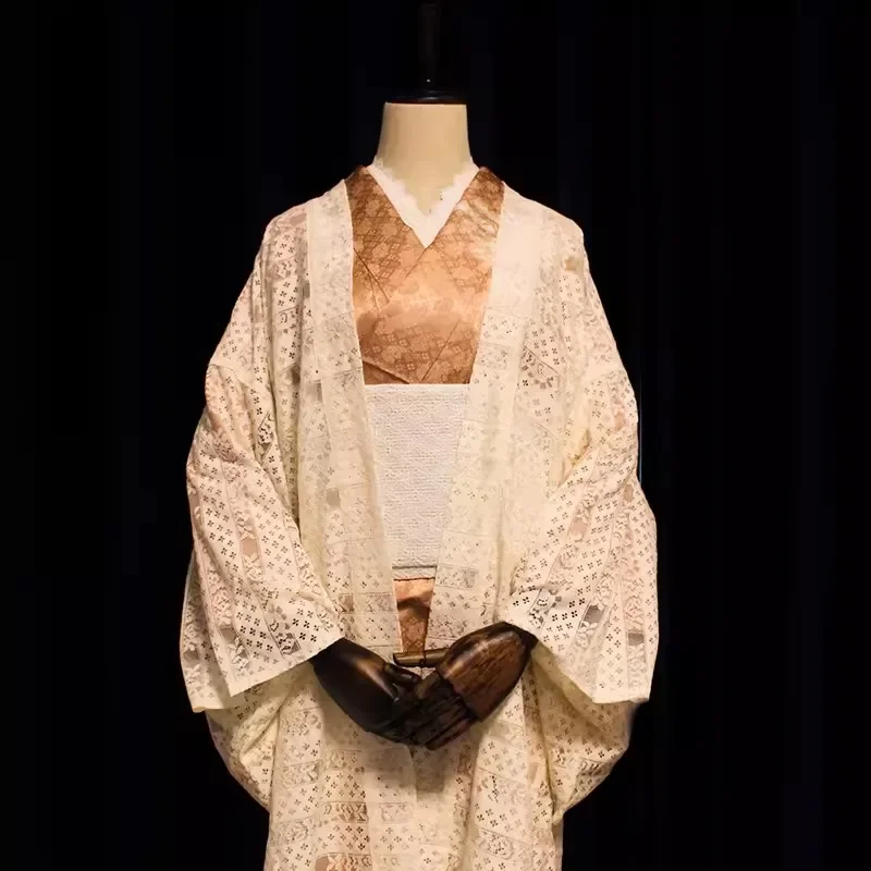 

Оригинальное осеннее японское кимоно Kotobuki Habikiri, однослойный высококачественный кружевной кардиган абрикосового цвета