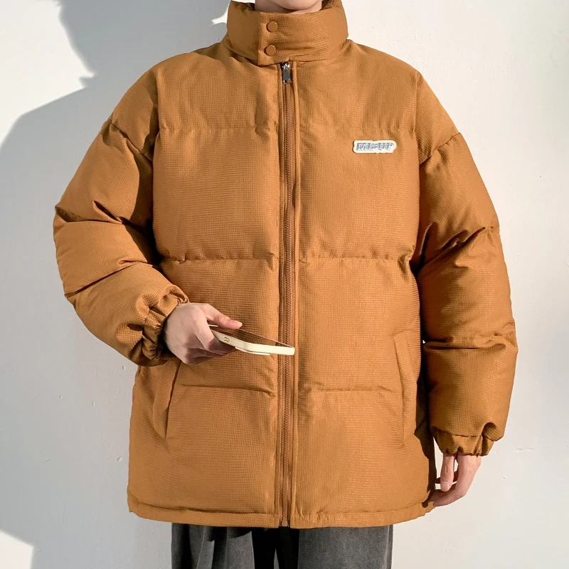 

Теплая утолщенная хлопковая куртка для мужчин в американском стиле, повседневная молодежная утепленная куртка с воротником-стойкой, зимняя верхняя одежда из хлопка