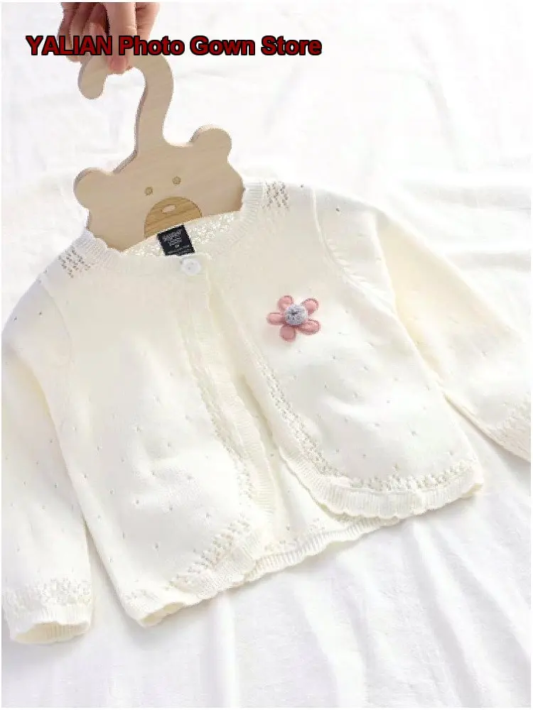 Girls Knit Cardigan Kids Spring Summer Thin Air-Conditioning Top Fashion Round Neck Knit Top
