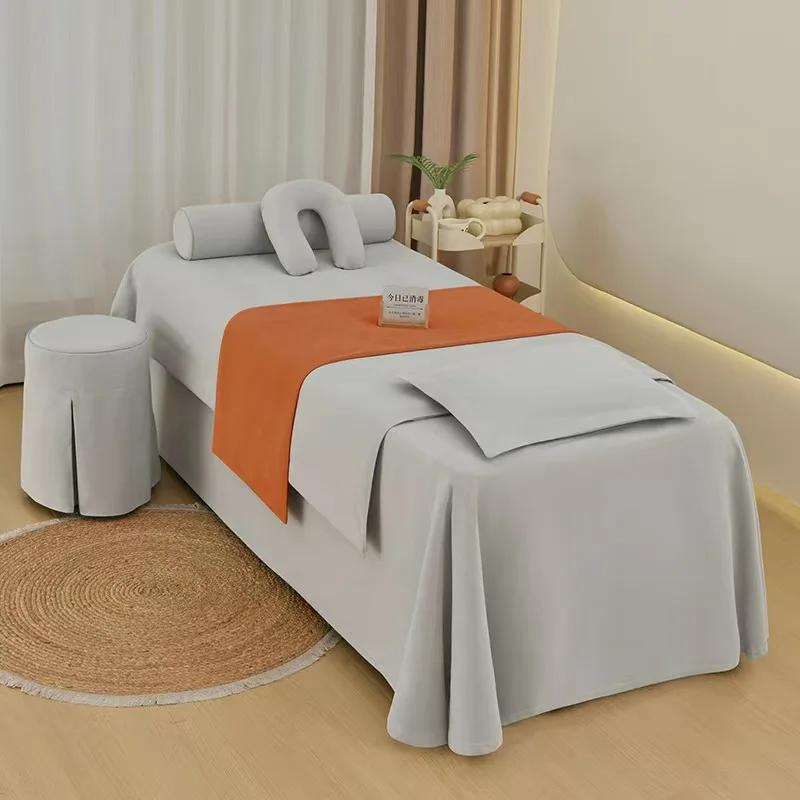 New High-end All Cotton and Linen Beauty Bed Cover Four Piece Set Simple Beauty Salon Massage Therapy Ear Picking Bed Cover Set