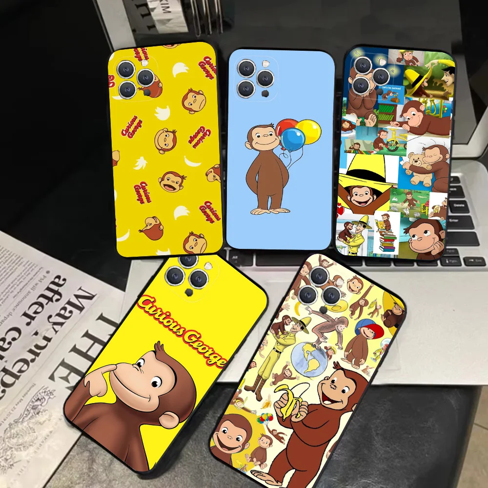 1pcCurious George Monkey Phone Case Silicone Soft For IPhone 16 15 14 13 12 11 Plus Pro Max Plus