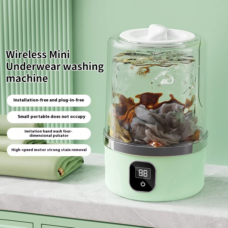 Wireless Rechargeable Portable Mini Washing Machine Underwear Washer Automatic Laundry Cup for Travel Home Dormitory Space Saver
