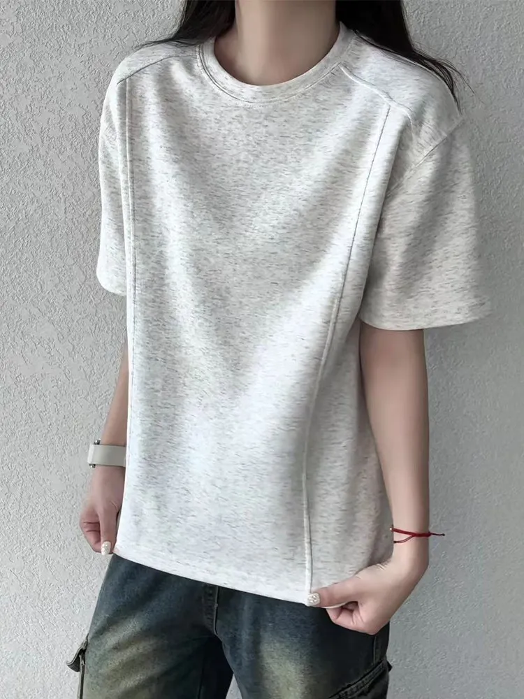 Deconstructed Patchwork Short Sleeve T-Shirt Men's Heavyweight Cleanfit Half Sleeve Shoulder Appropriate round Neck Casual Style