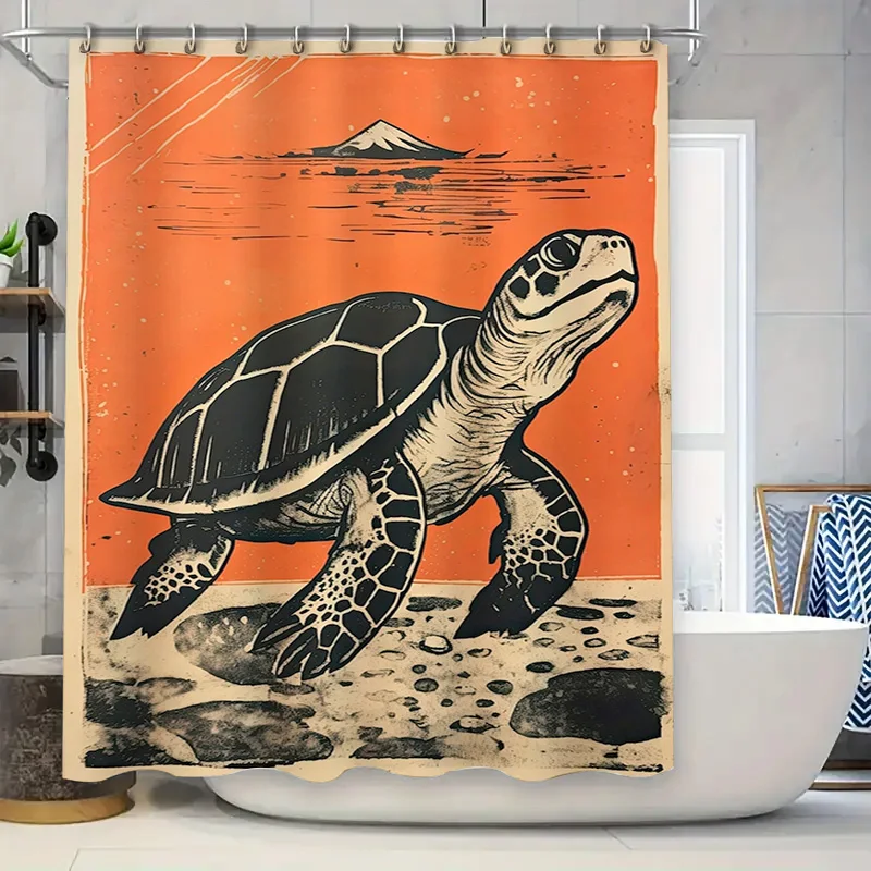 

Turtle Bath Curtain Japanese Style Waterproof Printing Decorative Shower Panels Modern Bathroom Accessories Set
