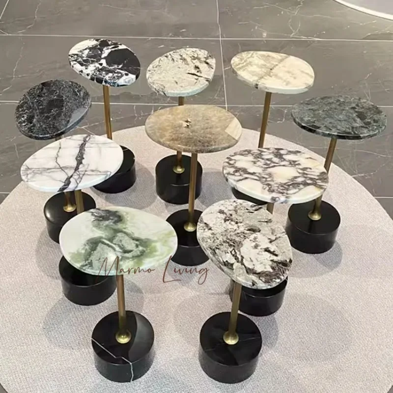

Nordic light luxury natural marble corner designer model room villa soft decoration living room sofa side small table