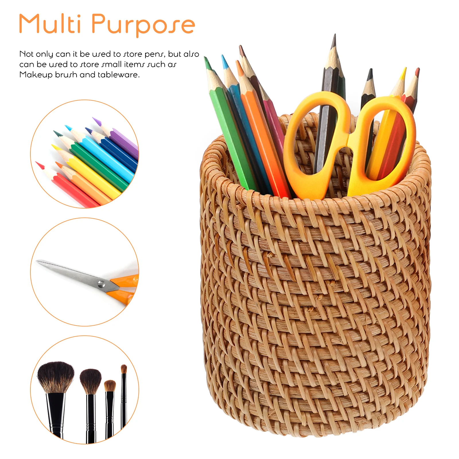 2 Pcs Pencil Cases Rattan Holder 2pcs Diameter 8cm Height 10cm Desk Organizers and Storage for Cutlery Rack Desktop Office