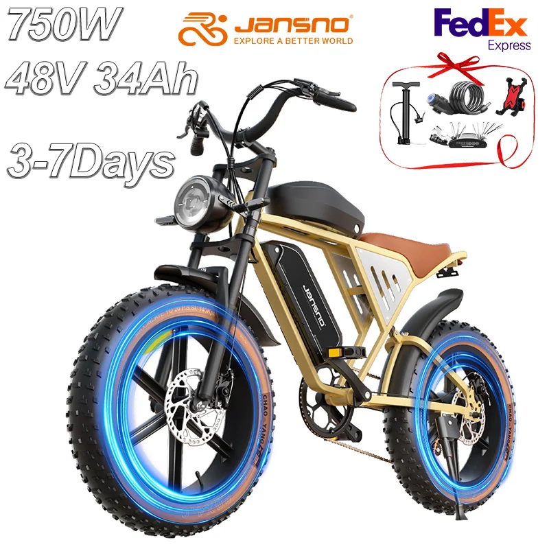 Jansno X70 Electric Bicycle 20*4.0 Fat Tire 750W Motor 48V14/20AH Dual Lithium Battery Road Electric Bike Adults Mountain EBike