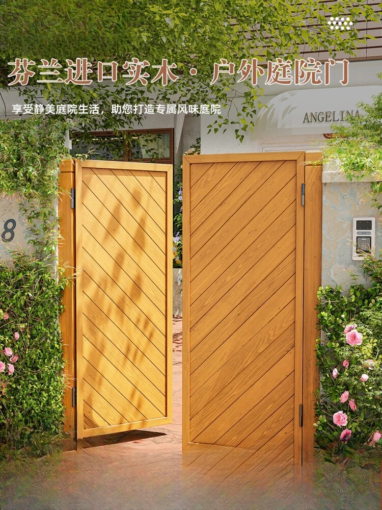 

Garden fence fence Outdoor anti-corrosive wooden Double open courtyard fence Villa yard simple door