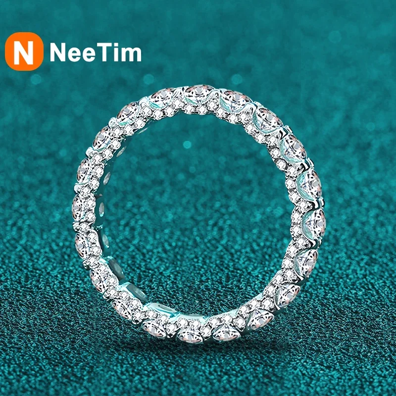 NeeTim 3mm Moissanite Ring Sterling Silver 925 with Gold Plated Wedding Engagement Eternity Band Patry Luxury Jewelry for Women