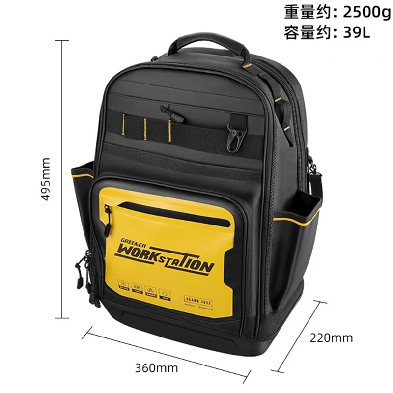 GREENER Tool Bag Men's Shoulder Backpack Multifunctional Maintenance Canvas Suitcase Electrician Tool Organizer Durable Portable
