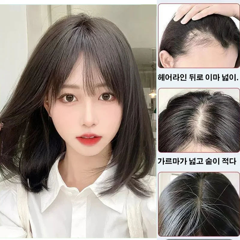 Clip in Bangs 100% Real Human Hair Wipsy Fack Bangs Hair Clip With Topper Lace Bangs,360°Cover Natural Color Can perm hair