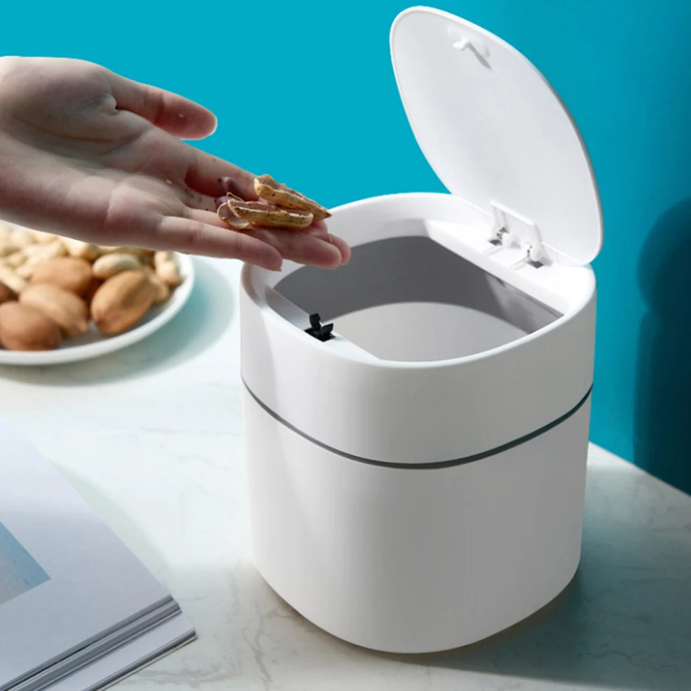 

Desktop Trash Can ABS PP Simple Design Easy Clean Small Office Lid Table Top Mini Garbage Container Waste Paper Bin Travel Size