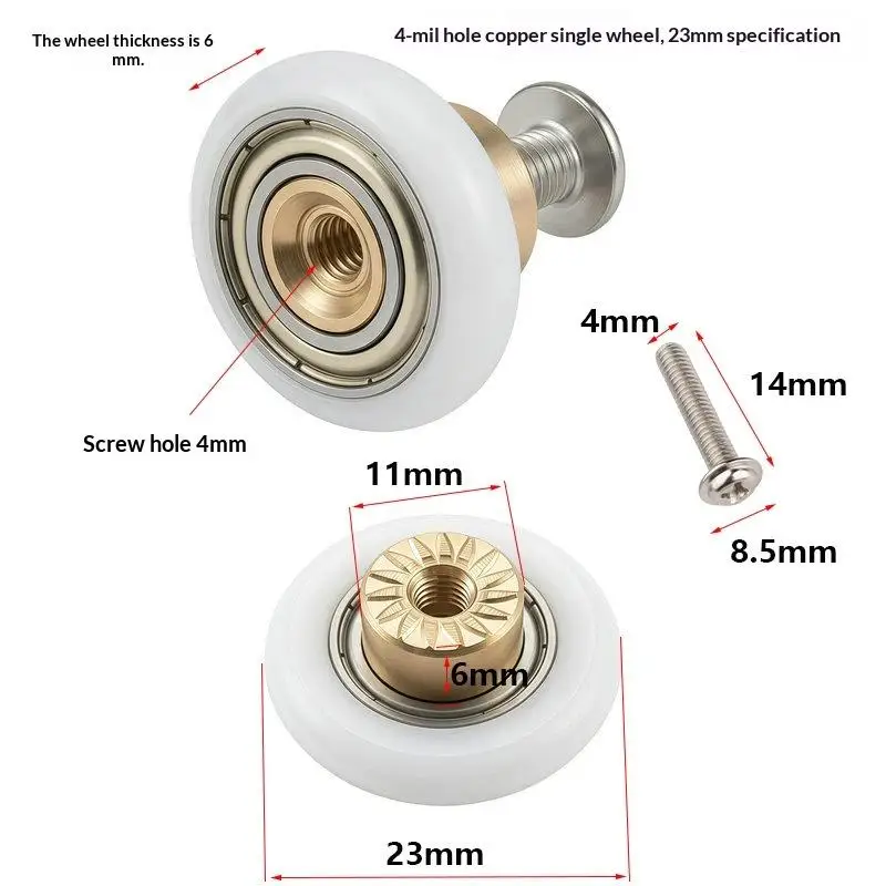 ~4 Pcs Shower Door Rollers Runners Wheels-Replacement Part Bathroom Glass Door Sliding Shower Door Roller Dia 20/23/25/27mm