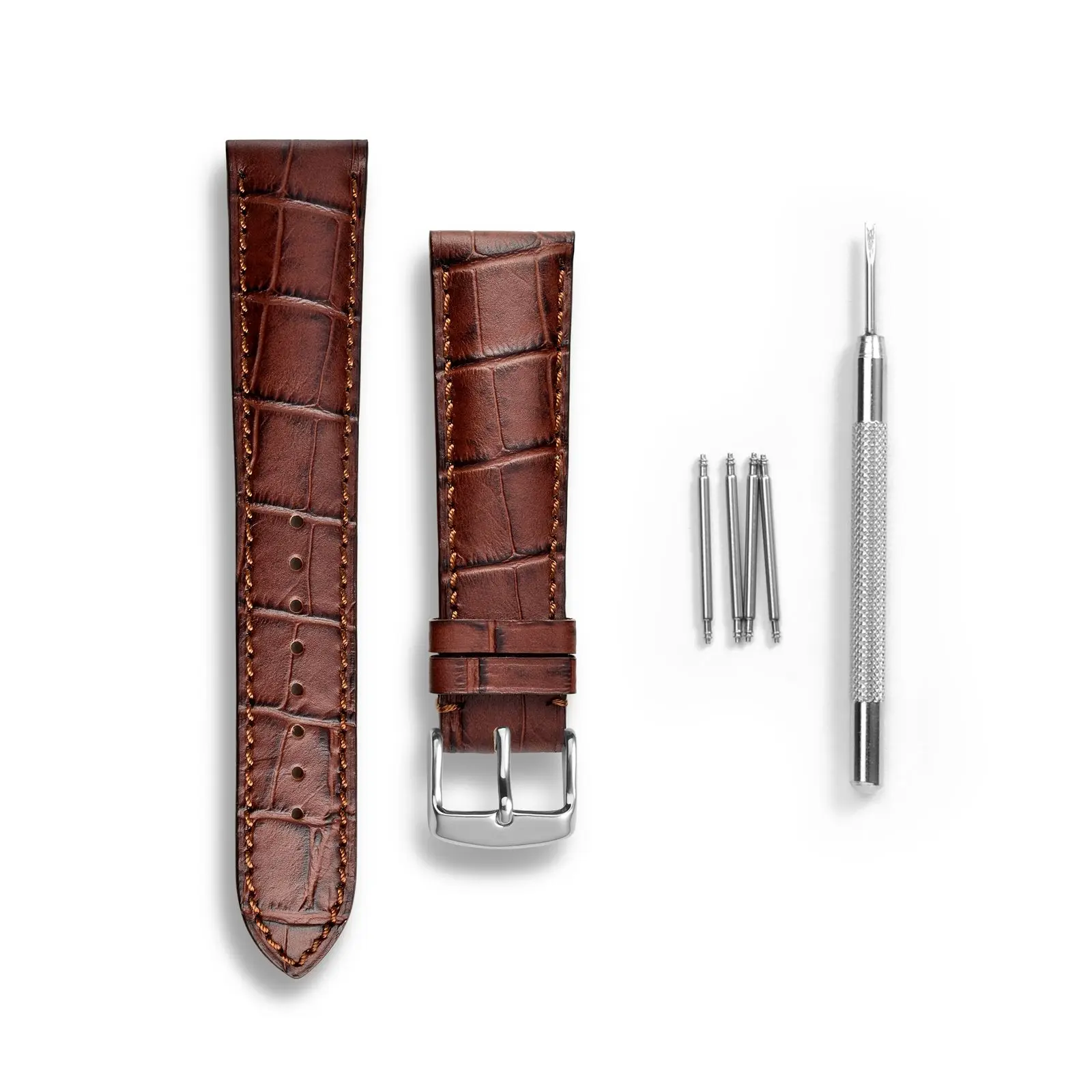 ANBEER Alligator Texture Leather Watch Strap 14mm 18mm 19mm 20mm 21mm 22mm Watch Accessories Watch Band Silver Buckle