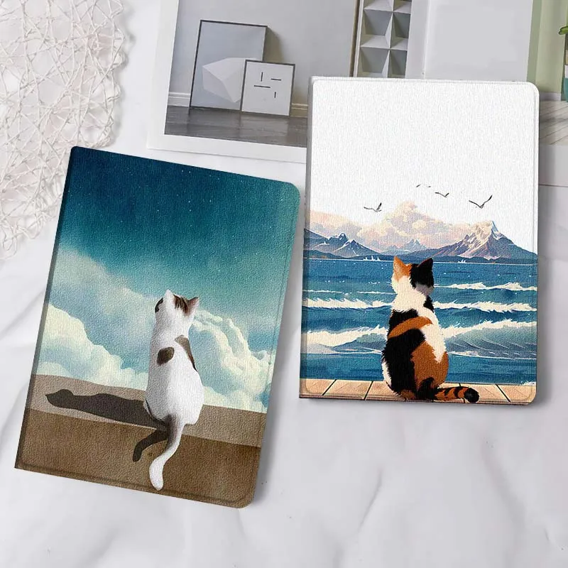 

Scenery Cat Sea For iPad Pro Air Mini 2 3 4 5 6 7 6th 7th 10th 11th 10.2 9.7 10.5 11 Foldable Tablet Case Gift