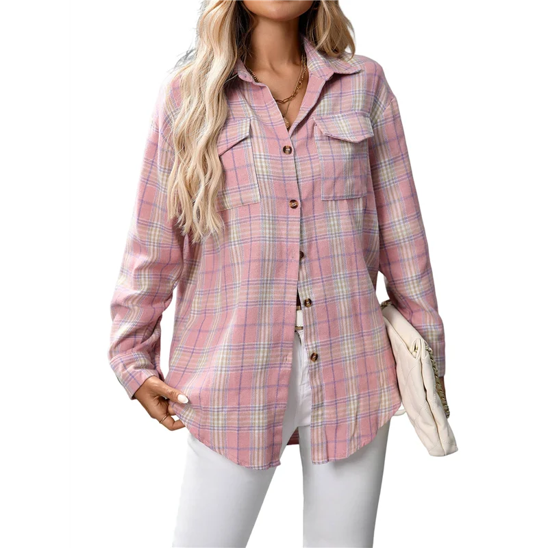 

Women's Button Down Shirt Plaid Shirt Long Sleeve Lapel Business Casual Tops Work Shirt