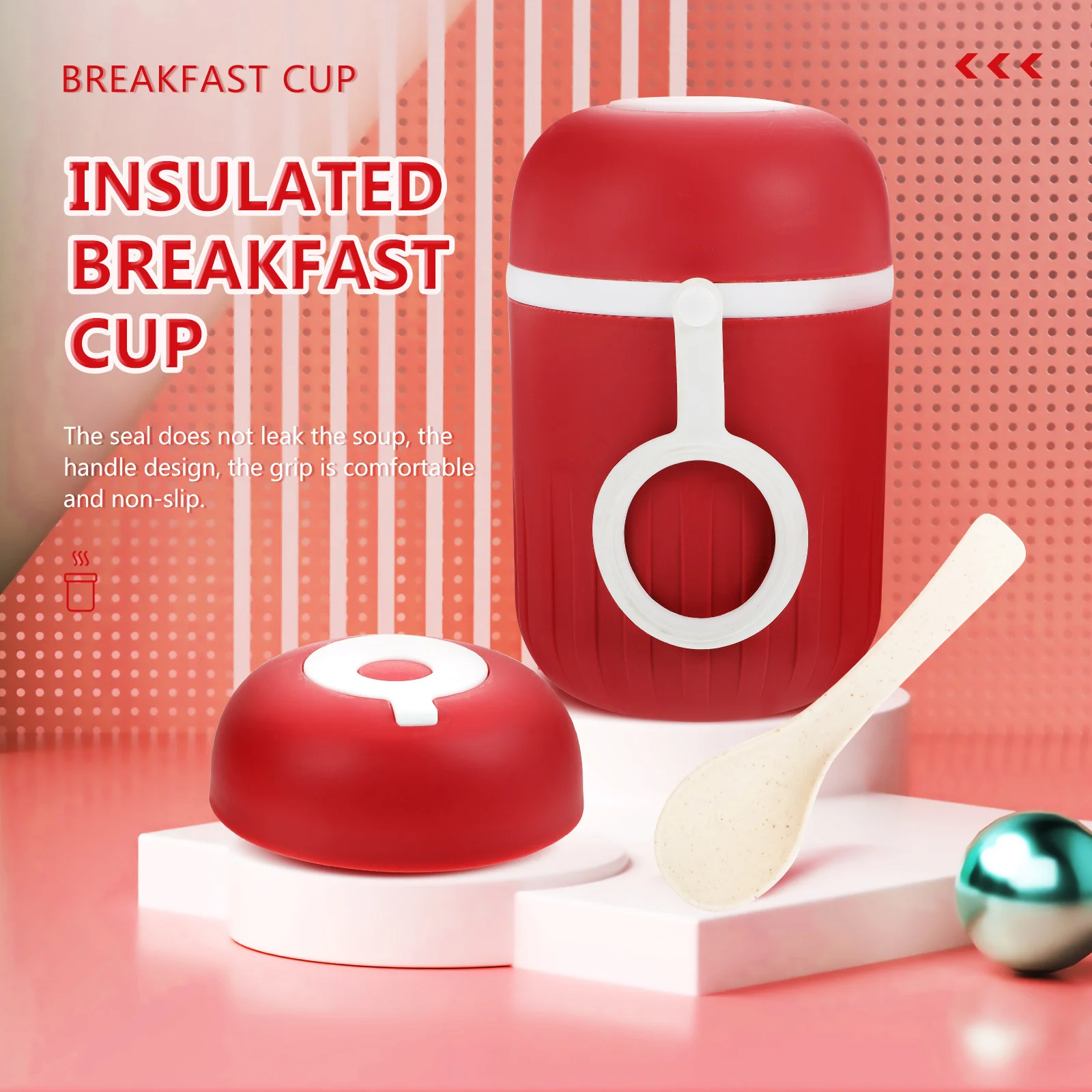 

1Set Multifunctional Soup Cup Portable Microwave Safe Breakfast Cereal Milk Cup Leakproof Lid Spoon PP Material Travel