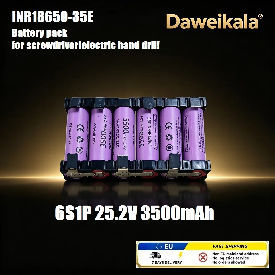 Batteria agli ioni di litio Daweikala INR18650-35E, 25,2 V, 3500 mAh, configurazione 6S1P, batteria di ricambio per avvitatore elettrico a batteria e trapano manuale, disponibile in magazzino in