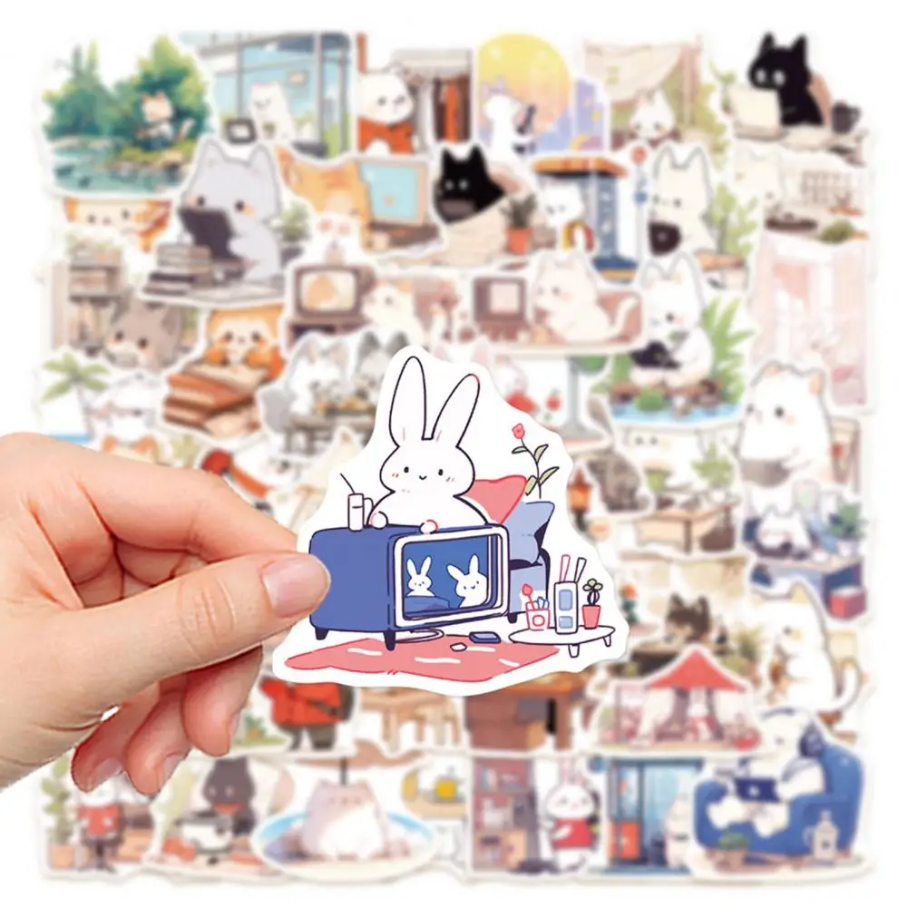 Pegatinas temáticas sin repetición, juego de pegatinas de dibujos animados vibrantes de 50 piezas, autoadhesivas impermeables para teléfono personalizado