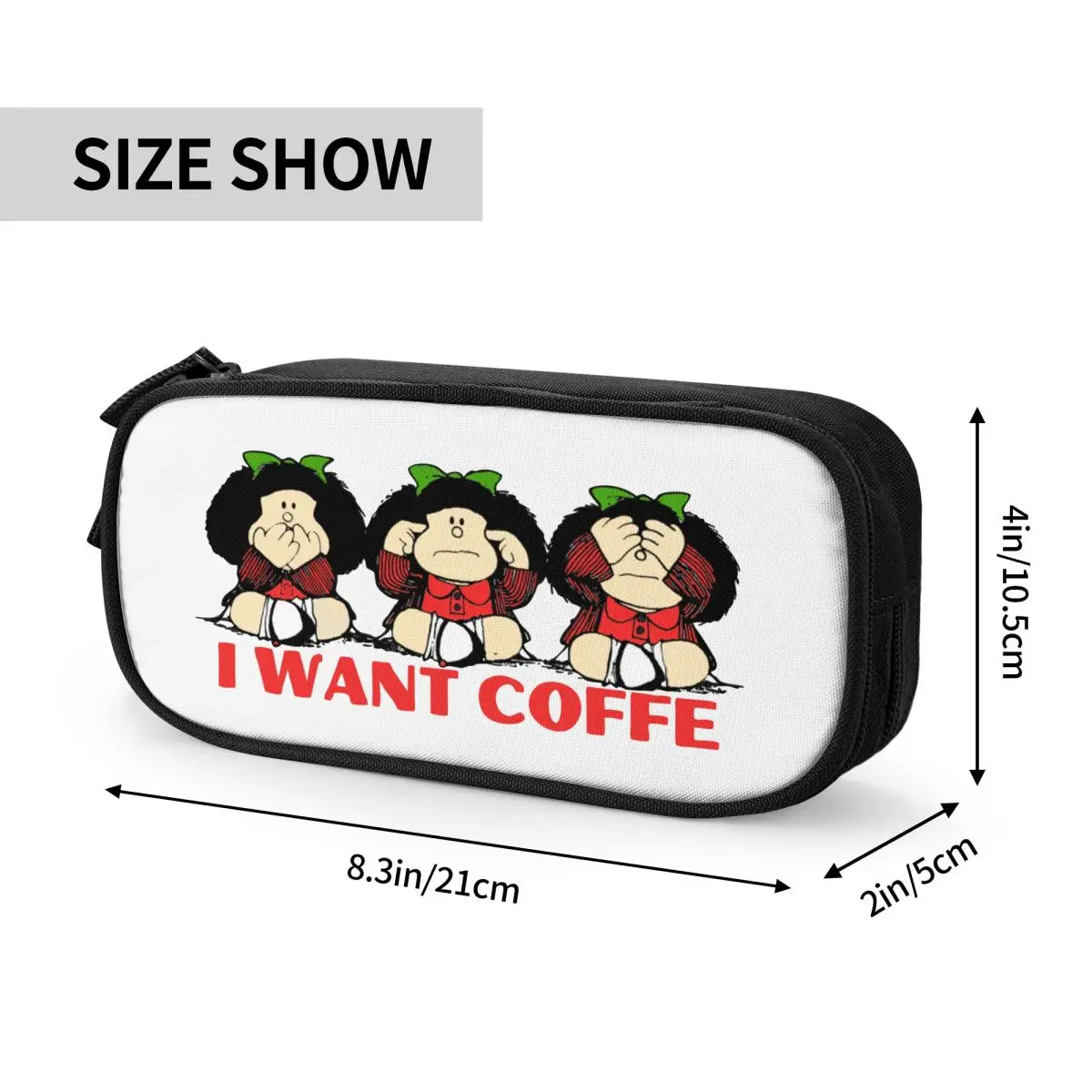 클래식 Mafalda 나는 커피 연필 케이스 만화 연필 케이스 펜 상자 어린이 대용량 가방 사무실 지퍼 편지지