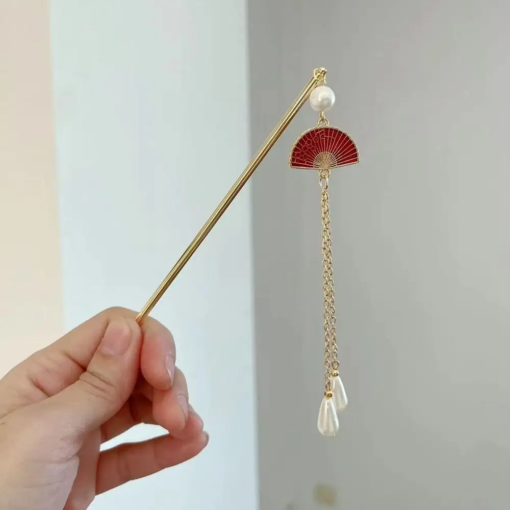 

Ancient Headwear Pearl Tassel Cheongsam Metal Hairpin Ancient Style Hairpin Chinese Style Headwear Hanfu Fan Hair Sticks