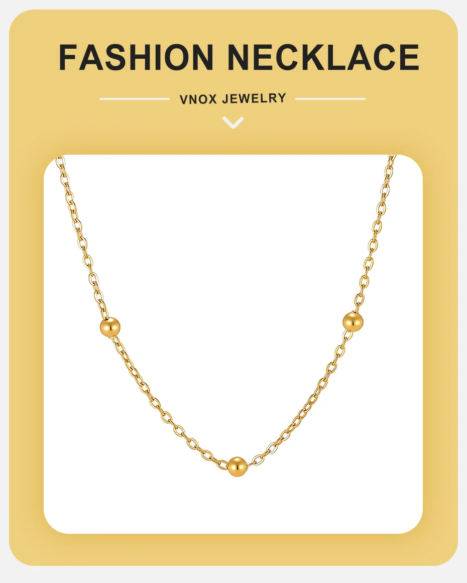 Vnox Minimalistische Vergoldete Spacer-Perlenkette für Damen, Trendige Edelstahl-Allzweckkette, Wasserdicht – Detail 1