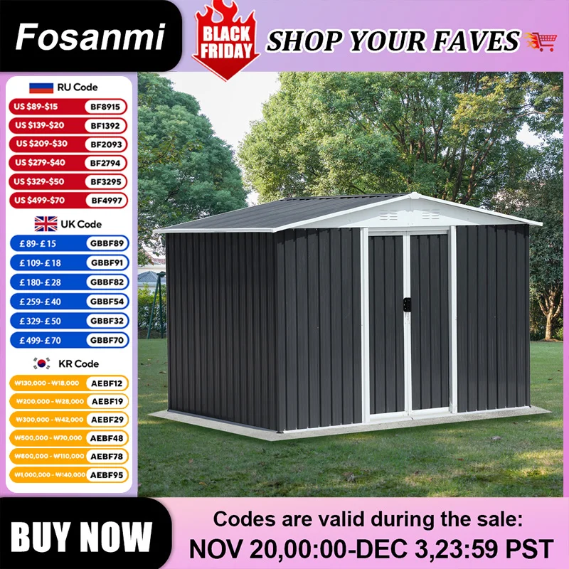 

8x6 FT Apex Roof Metal Shed, Galvanized Steel & Aluminum Alloy Frame Zero Maintenance Outdoor Storage for Patio Furniture Bikes