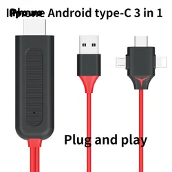 Konwerter 3 w 1 Adapter lustrzany odlew MHL kabel Micro USB typ C na HDMI-dla iphone'a IPad telefon z androidem projektor telewizyjny