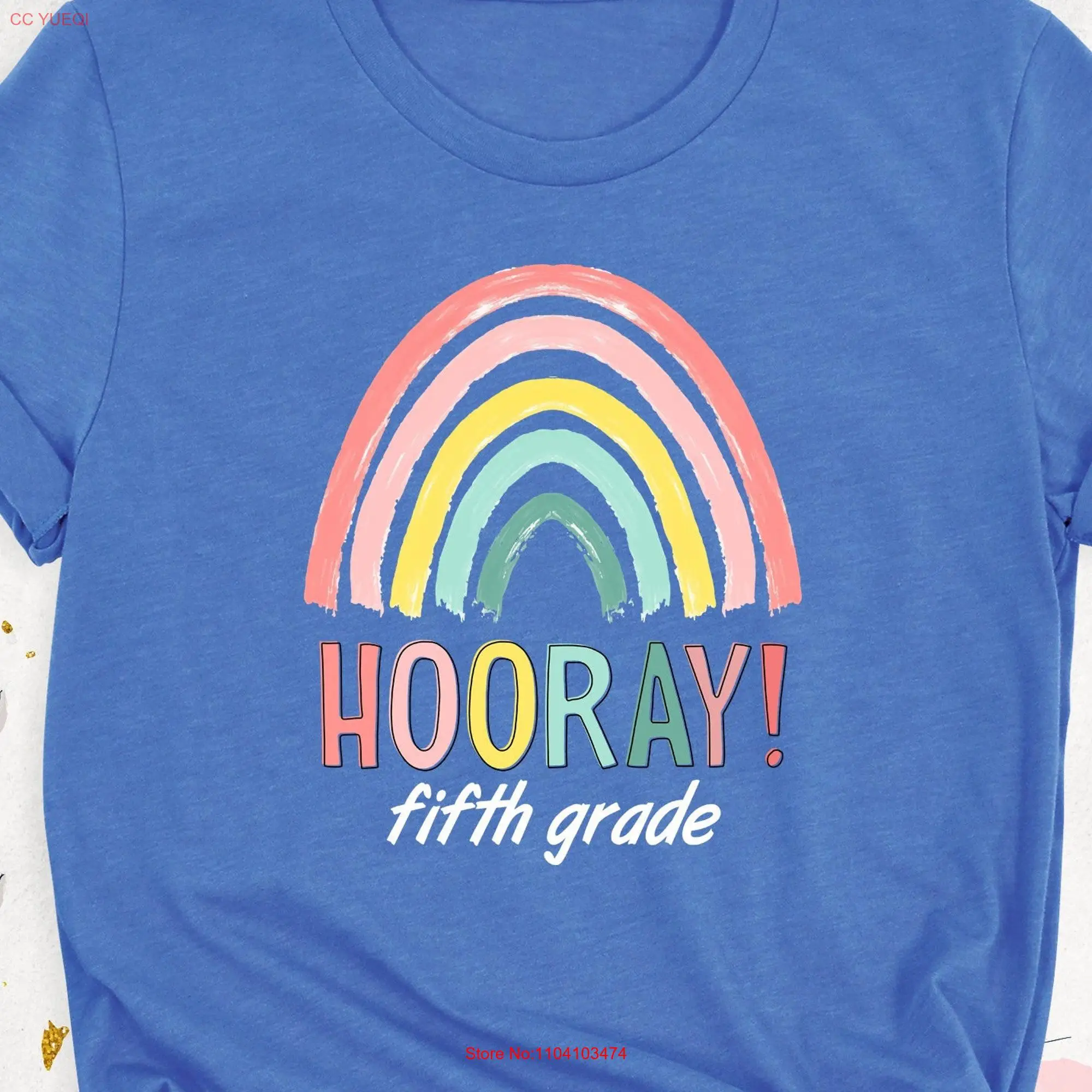 Rainbow Fifth Grade T Shirt Back to School Teacher Team 5th Girls First Day of long or short sleeves