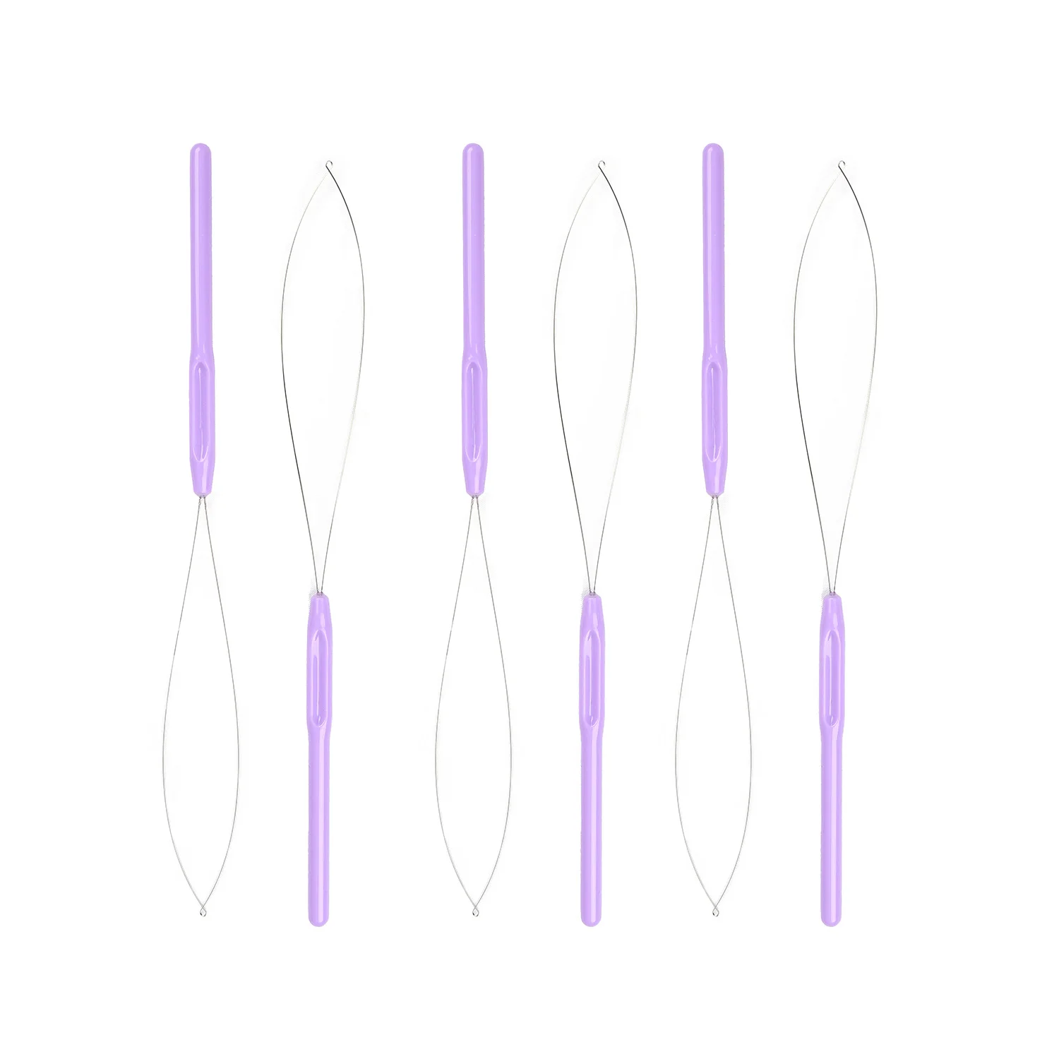 6pcs Hair Extension Loop Needle Threader Pulling Hook Tool and Bead Device Tool Loop Threader for Hair or Feather Extensions