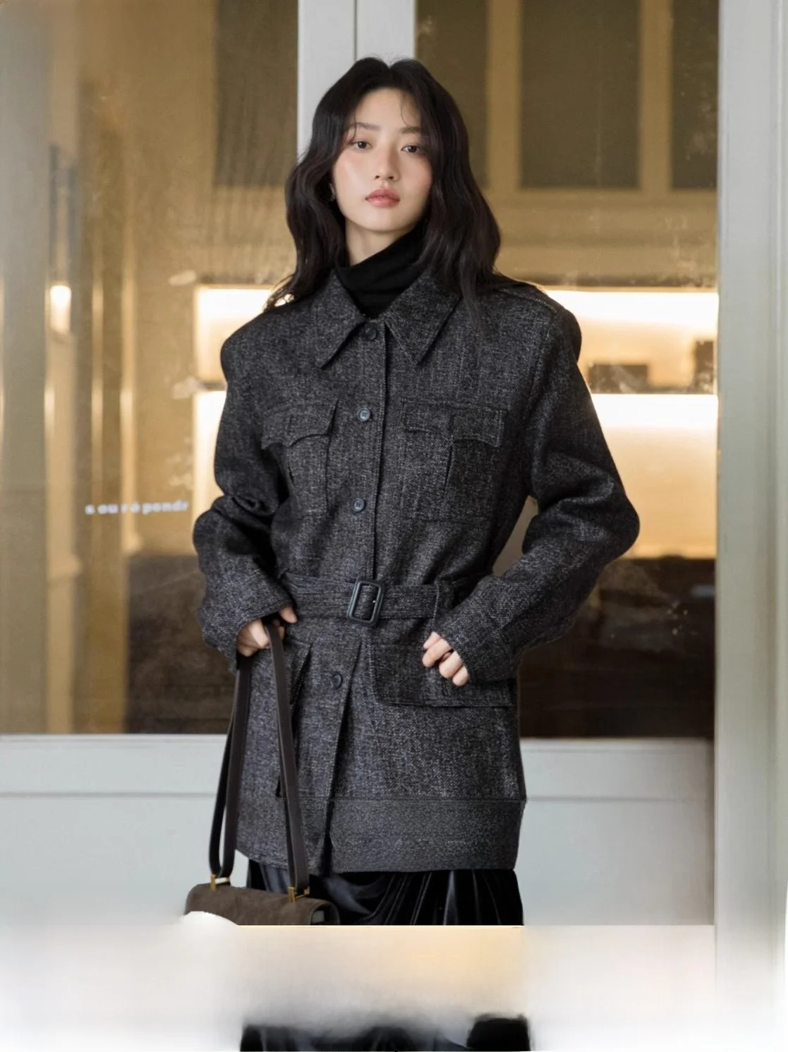 

Retro Ladies Hunting Jaet Thi Tweed Plain Weave Casual Busin Outerwear Autumn Winter New Sle ay Fur Coat
