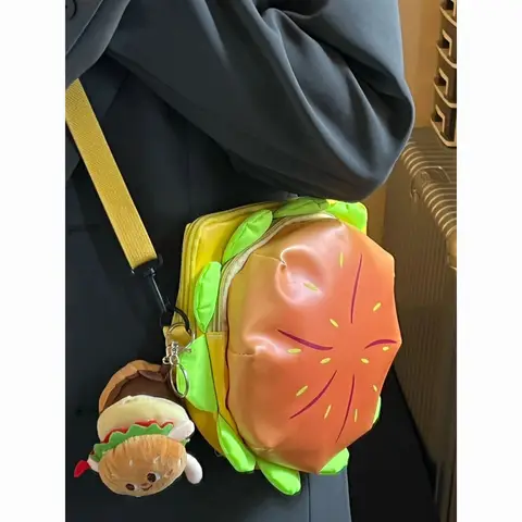 Sevimli 3D Peynir Hamburger Crossbody Çanta kadın Japon Tarzı Karikatür Omuz Çantası Moda Rahat Günlük Kullanım Küçük Sırt Çantası