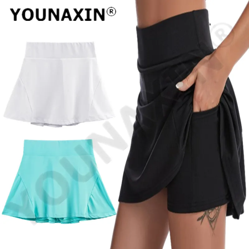 

Women Tennis High Waist Fitness Skirt Training Running Gym Yoga Badminton Sports Shorts Lining With Pocket S M L XL 2XL