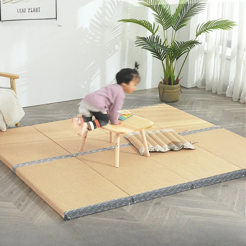 Foldable Tatami Mat Children's Coconut Palm Bedroom Mattress Home Bay Window Nap Mat Natural Rattan Surface Floor Sleeping Mat