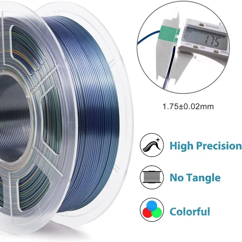 Silk Rainbow PLA Filament,Multicolor Fast Color Change Gradient PLA Filament,Shiny Magic Rainbow 3D Printer Filament 1kg/2.2lbs