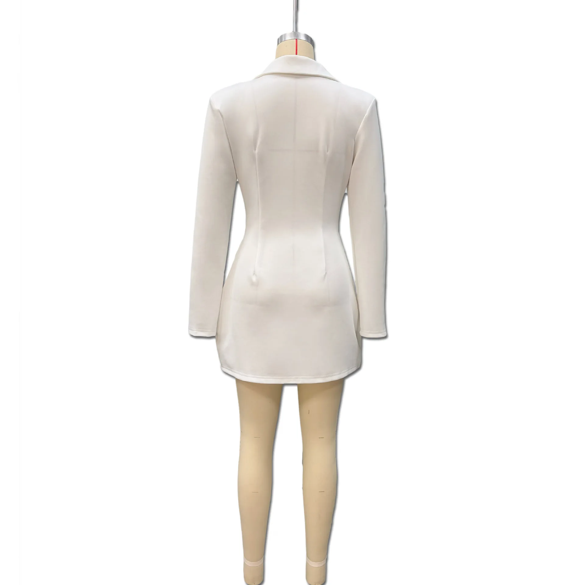 Neu eingetroffen: Elegantes Blazerkleid in Uni-Farbe mit tiefem V-Ausschnitt und tailliertem Schnitt für Damen – Detail 9
