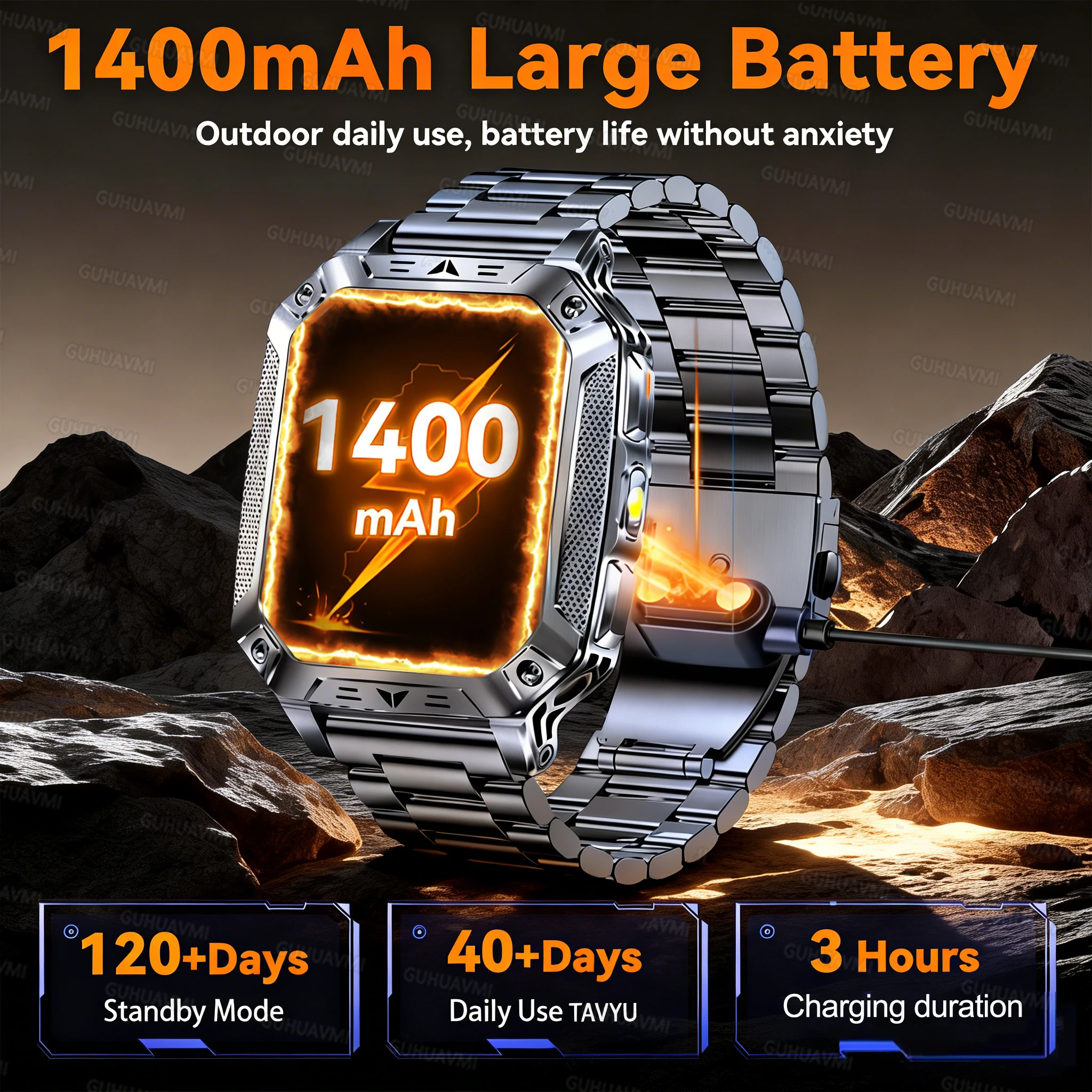 2026 New Military 1400mAh Battery Smart Watch LED Flashlight 10ATM Waterproof Heart Rate Voice Call Men 120+Sports Smart watchs