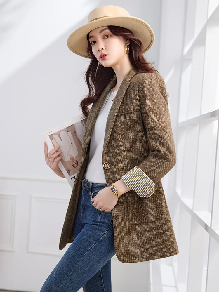 

Deep Brown Suit Jacket Women's Casual Office Wear Spring Commute High-End Feelings Ladies' Western Clothes Short Size