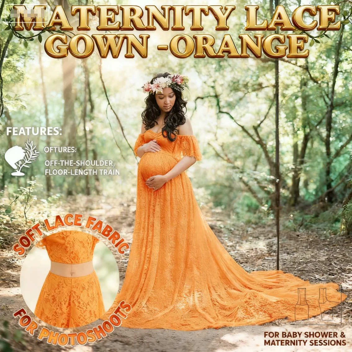 

Европейское и американское женское кружевное платье макси со шлейфом и короткими рукавами для беременных