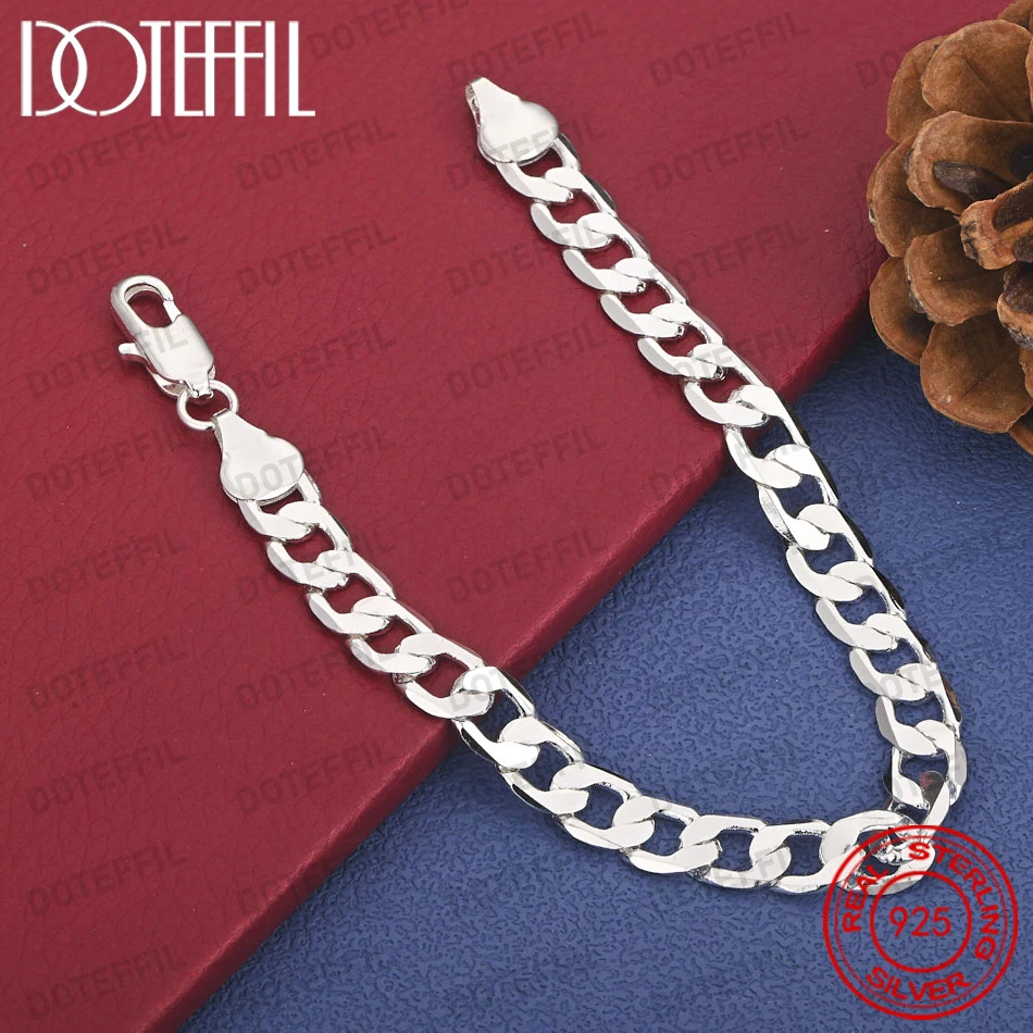 925 Sterling Silber 8-Zoll 8mm Einfaches Kubanisches Kettenarmband für Männer und Frauen, Modisches Party-Geschenk-Accessoire