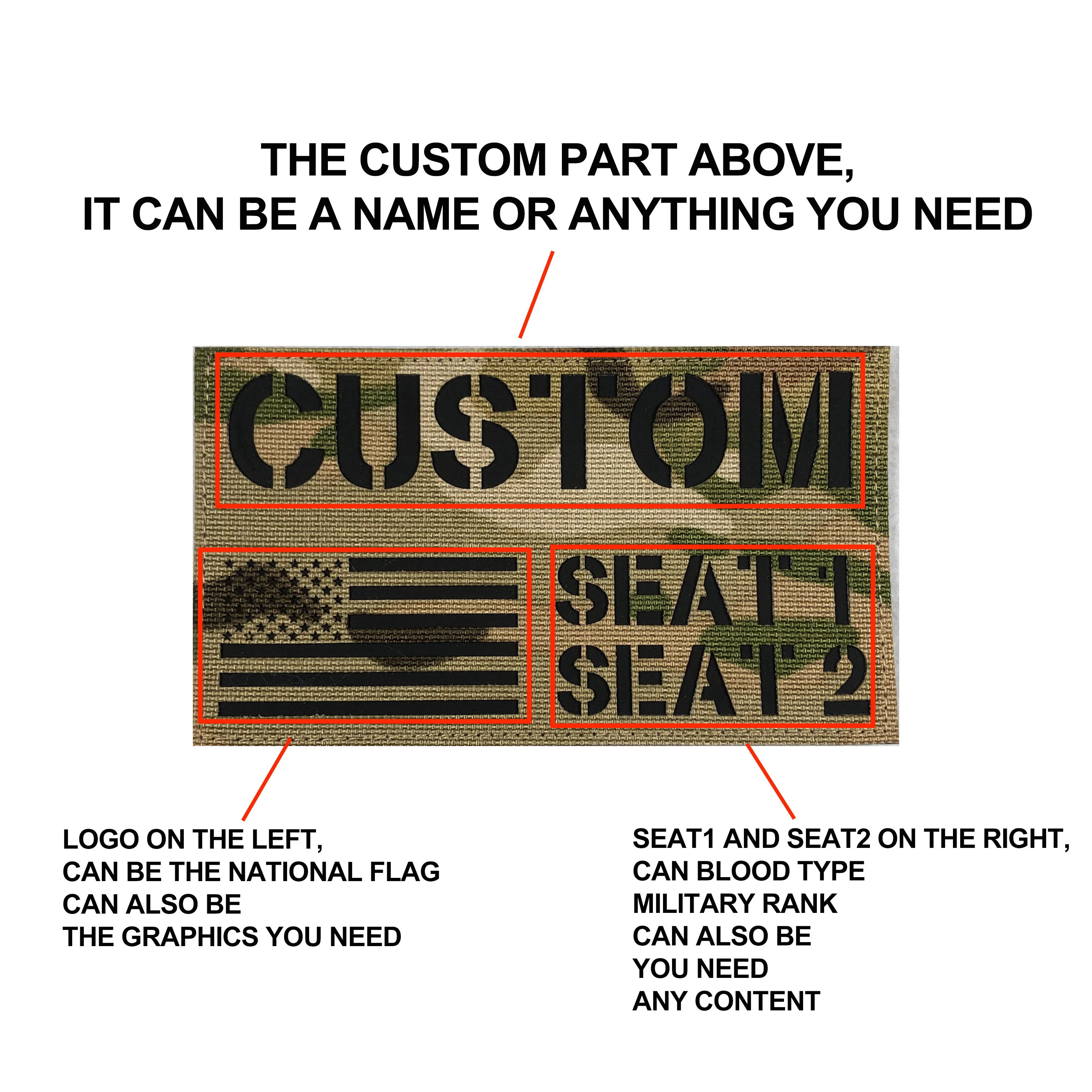 15cm Custom Logo Flag Laser Cut IR IFF Infrared Reflection Back Patch Name Tapes Black Letters Morale Tactics Military Airsoft