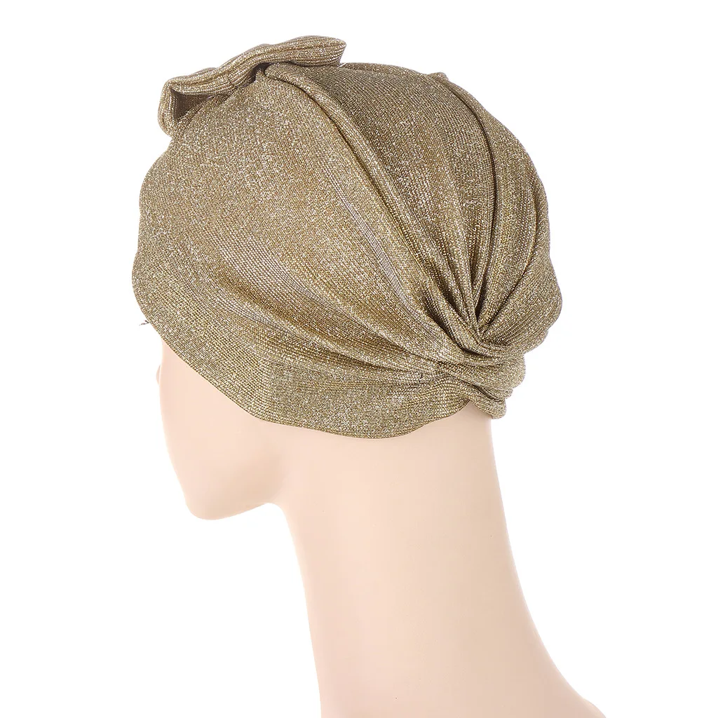 Berretto turbante con fiocco multicolore tinta unita fronte Cross Head Wrap cappello Hijab elastico leggero moda donna India Bonnet