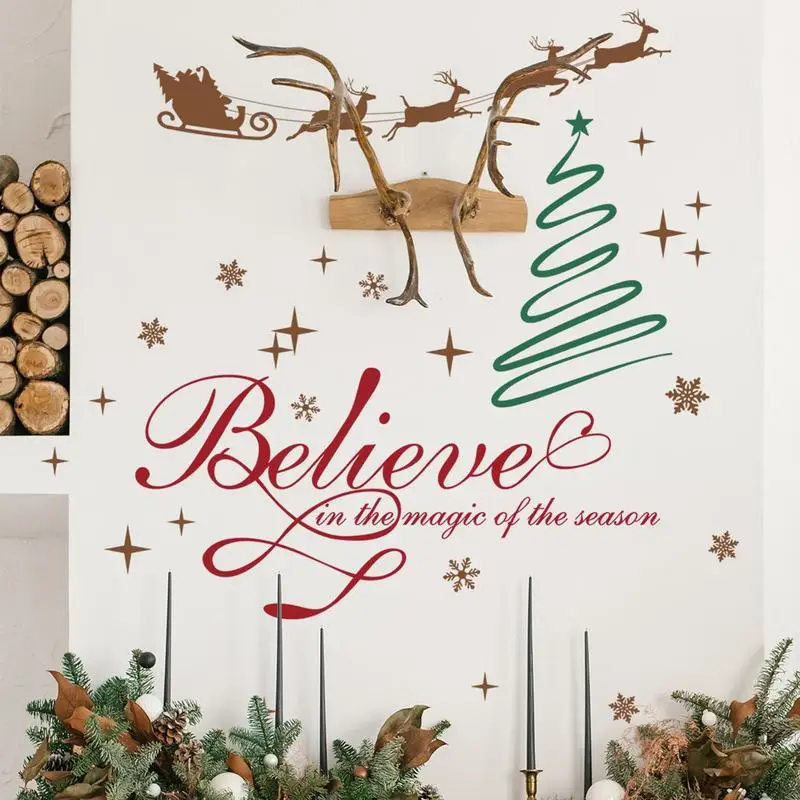 Reindeer Wall Stickers Reindeer Sleigh Decals Window Clings Removable For Kids Room Home Shop Indoor Christmas Decorations