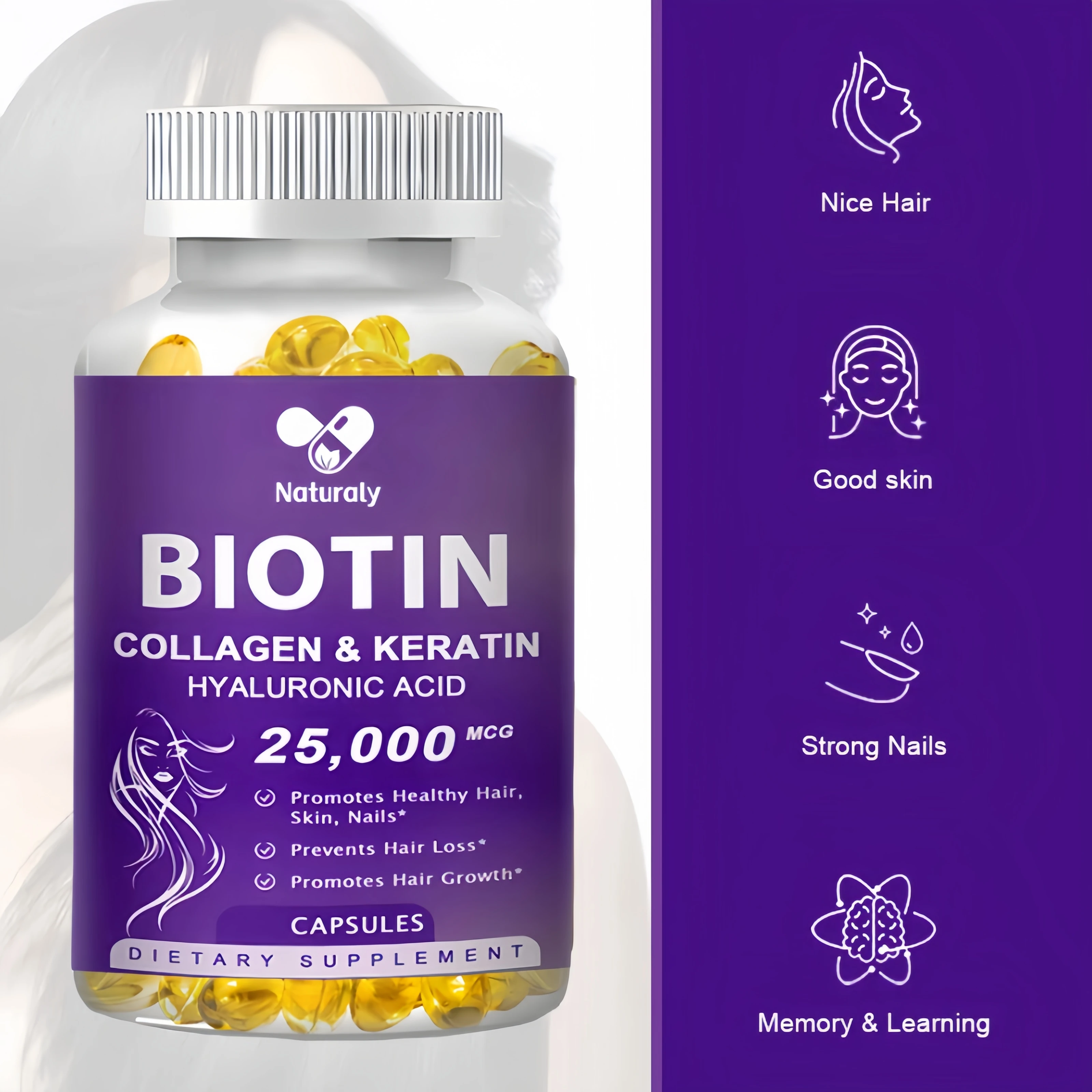 Biotin & Collagen Supplement Nails,Shiny Hair,  Skin,Vegetarian Capsules Beauty Health